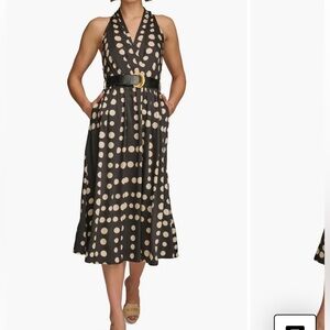 NWOT Donna Karan Polka Dot Satin Midi Dress 12